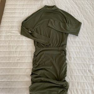 Express mock neck rouched Midi Dress